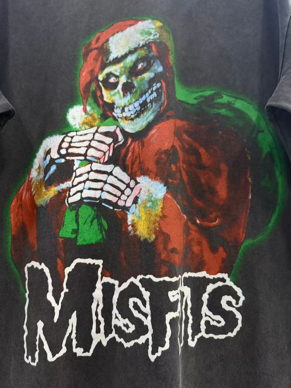 Vintage style washed summer wear T shirt Santa Claus skull 260G pure cotton high-quality streetwear