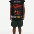 BIG FACE Drop-Shoulder Tank Top High-street vintage style featuring a small neckline, white-ink digital direct-to-garment (DTG) printing, and a heavy-duty, distressed wash finish; crafted from 260g double-yarn plain-knit fabric.