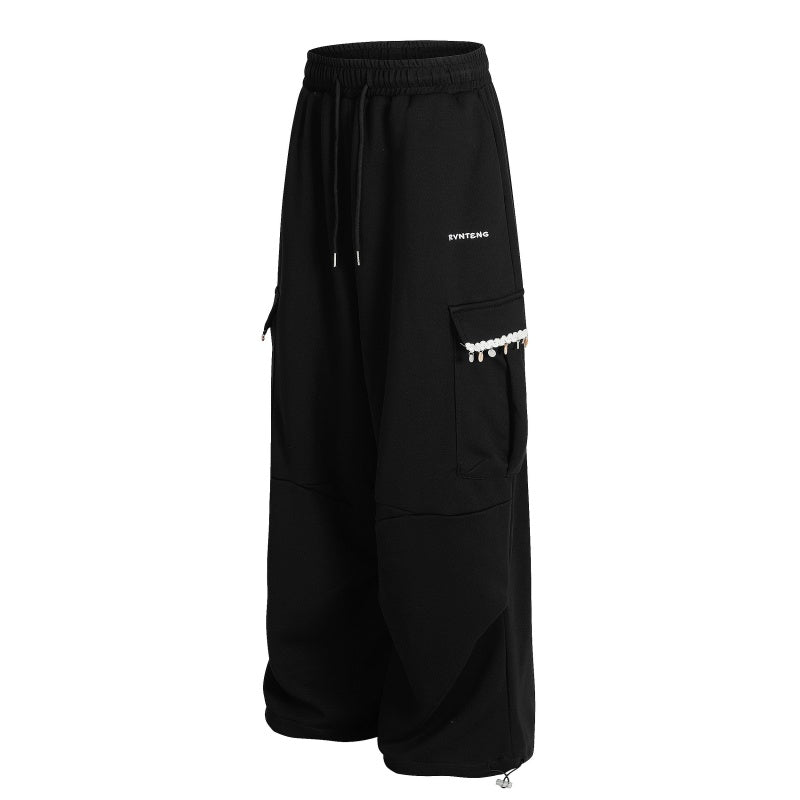 American-style streetwear harem pants Multi Flap Cargo Pockets Soft Brushed Fabric