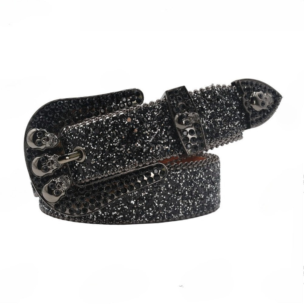 Hip-hop punk rhinestone belt skull dark style