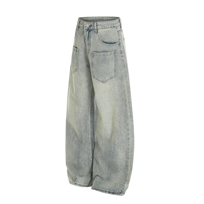 American-style streetwear harem pants Vintage Yellow Faded Wide Leg Wear