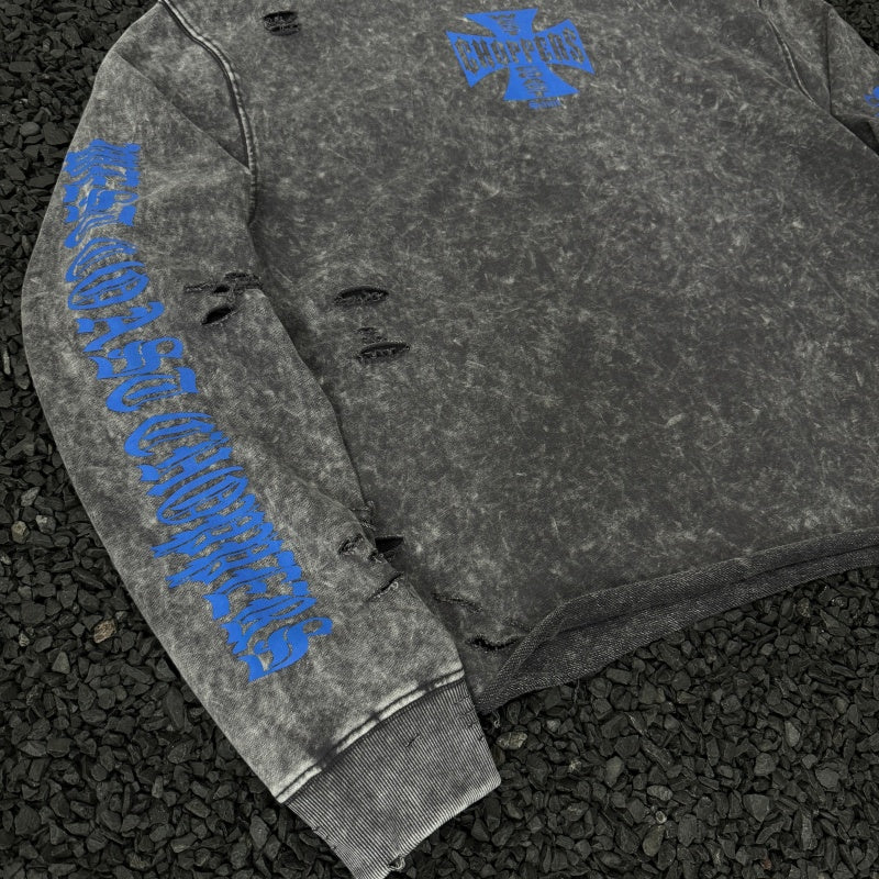Unisex Vintage sweatshirt West Coast Biker Blue Cross Limited Edition Crewneck Sweatshirt â€?Heavyweight, Washed & Distressed Finish